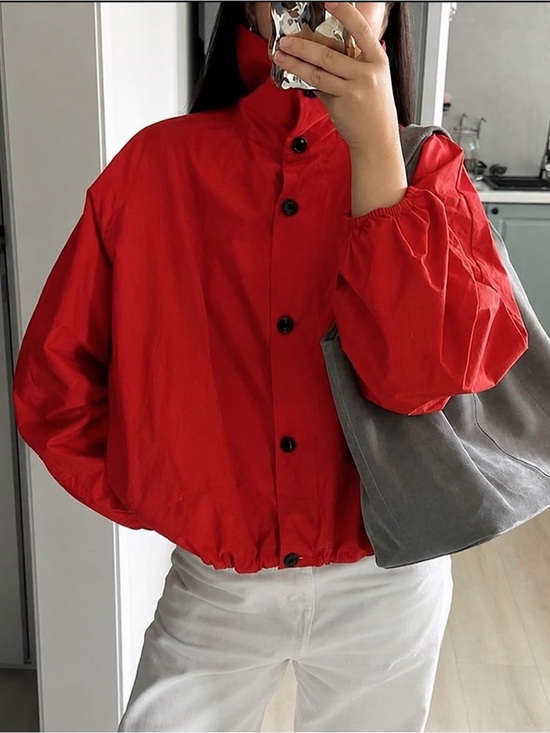 Jackets & Blazers - Viral Red Oversized Utility Windbreaker Button Front Jacket